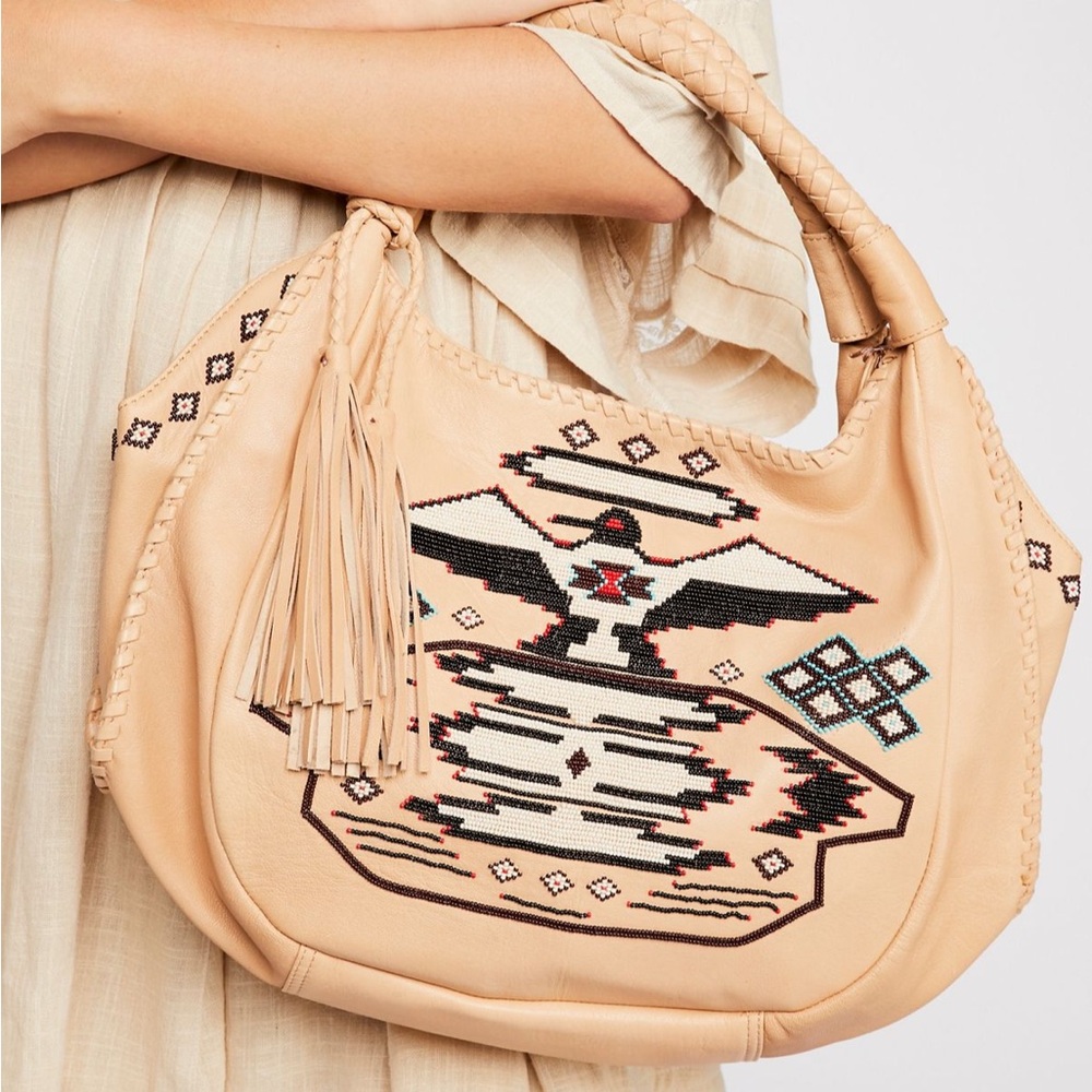 Free People x Tasha Polizzi Tan Beaded Shoulder Bag NWT